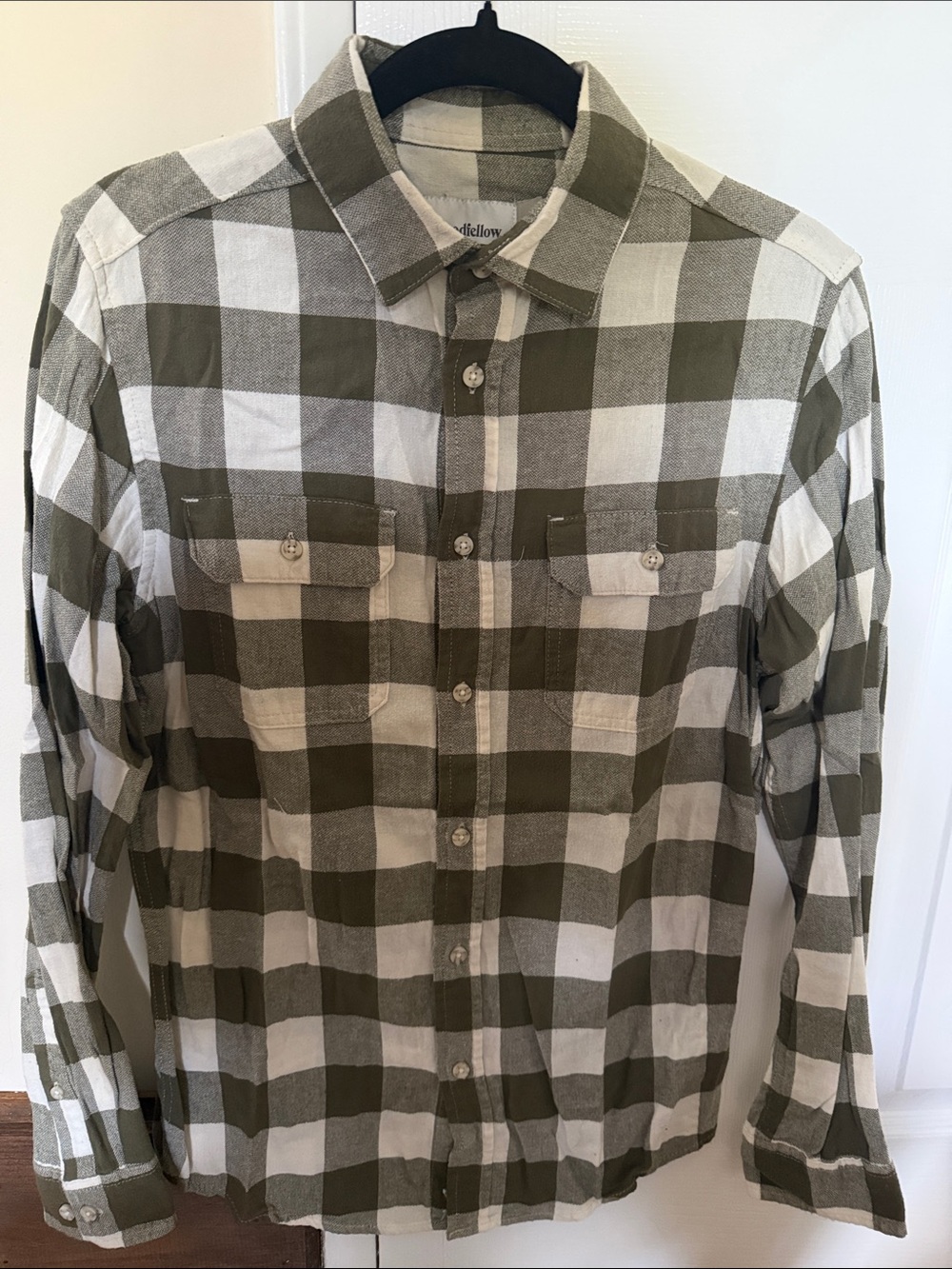 Goodfellow & Co Olive and White Plaid Button-Down Shirt